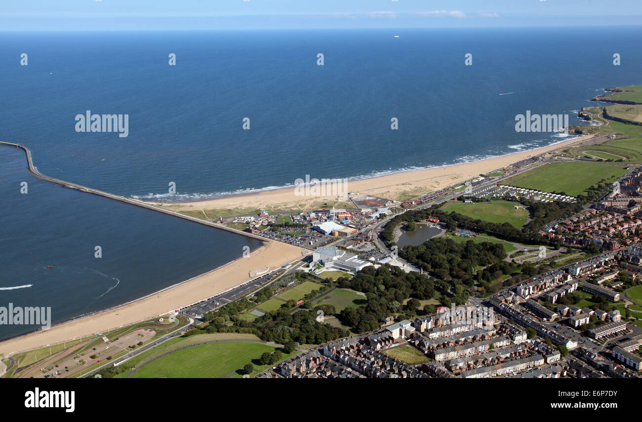 aerial view of the South Pier and beach at South Shields, UK Stock