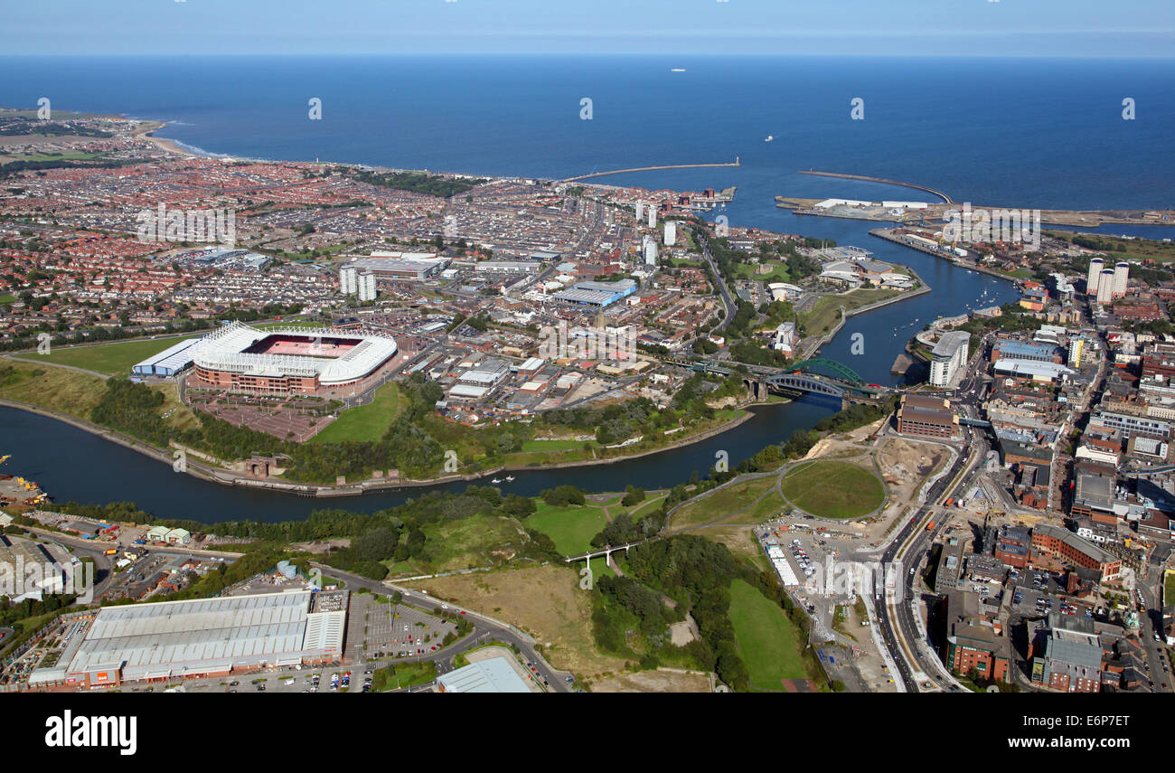 aerial view of the River Wear & Monkwearmouth district area of Sunderland, UK Stock Photo