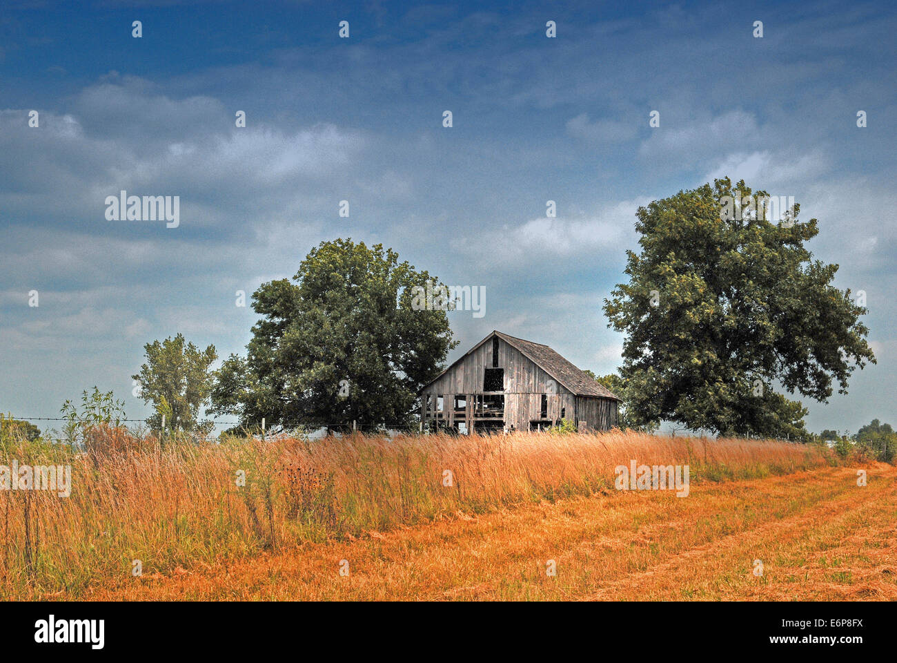 USA, Missouri barn and field. Stock Photo