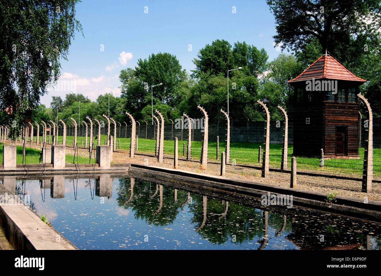 AUSCHWITZ, POLAND:   Swimming pool Nazis built to demonstrate to Red Cross observers that prisoners at Auschwitz had a good life Stock Photo