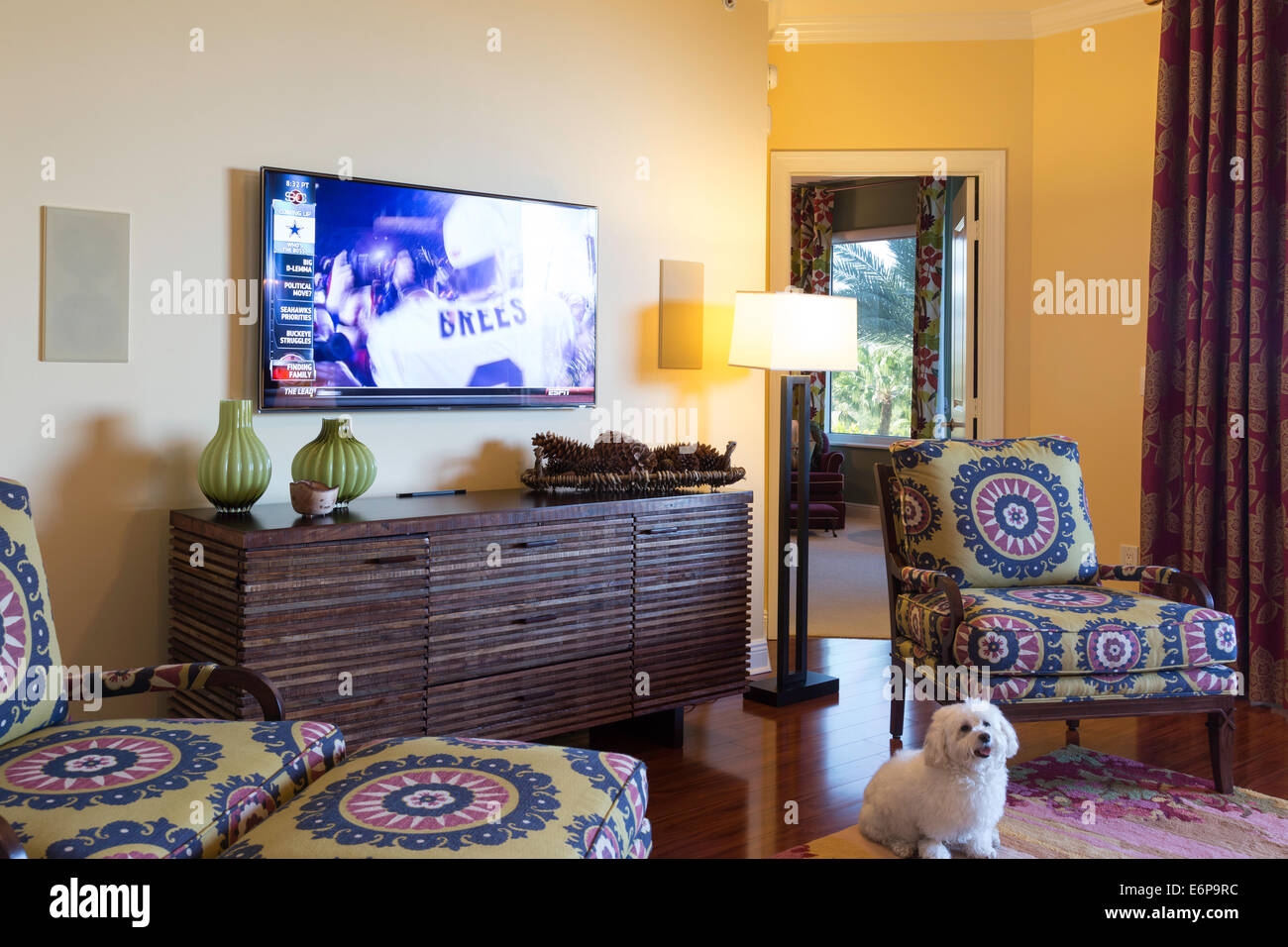 Luxury Residential Living Room with flat screen Telly, FL, USA Stock
