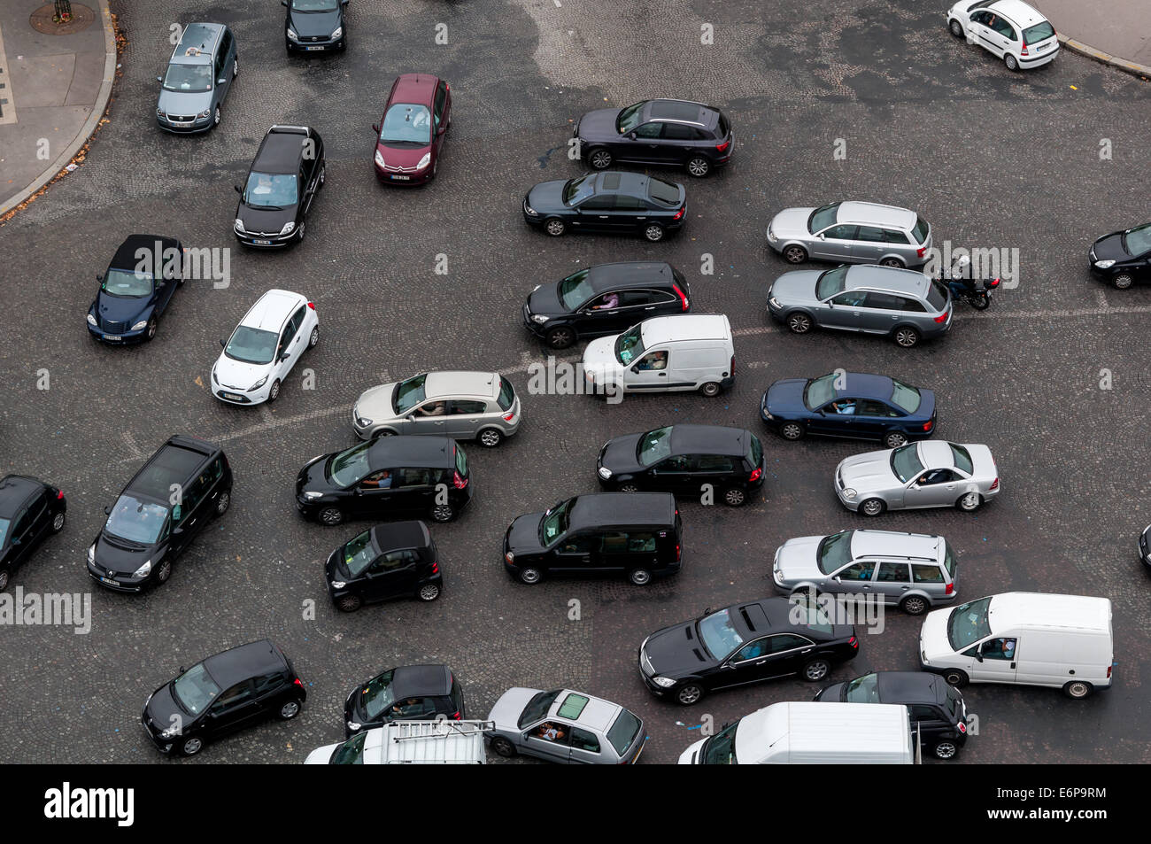 A traffic jam as seen from the top of the Arc de Triomphe Paris France. Stock Photo