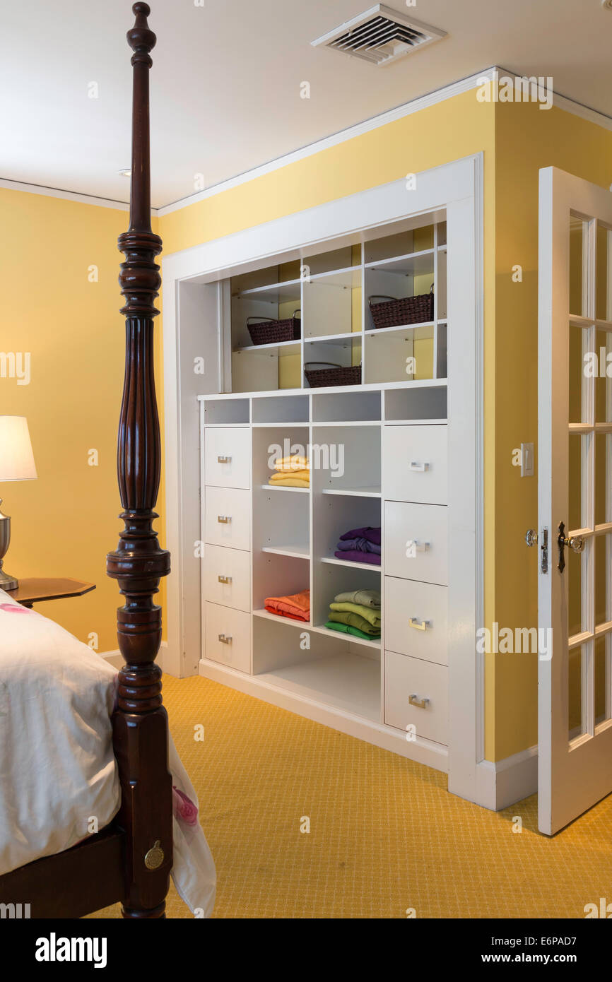 Inviting Yellow Bedroom, USA Stock Photo