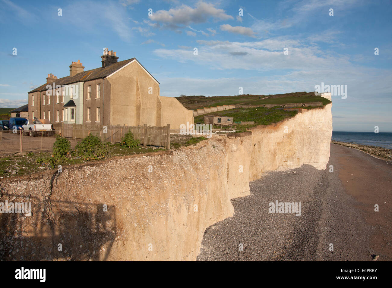 coastguard cottages & cliff erosion, Birling Gap, East Sussex Stock Photo
