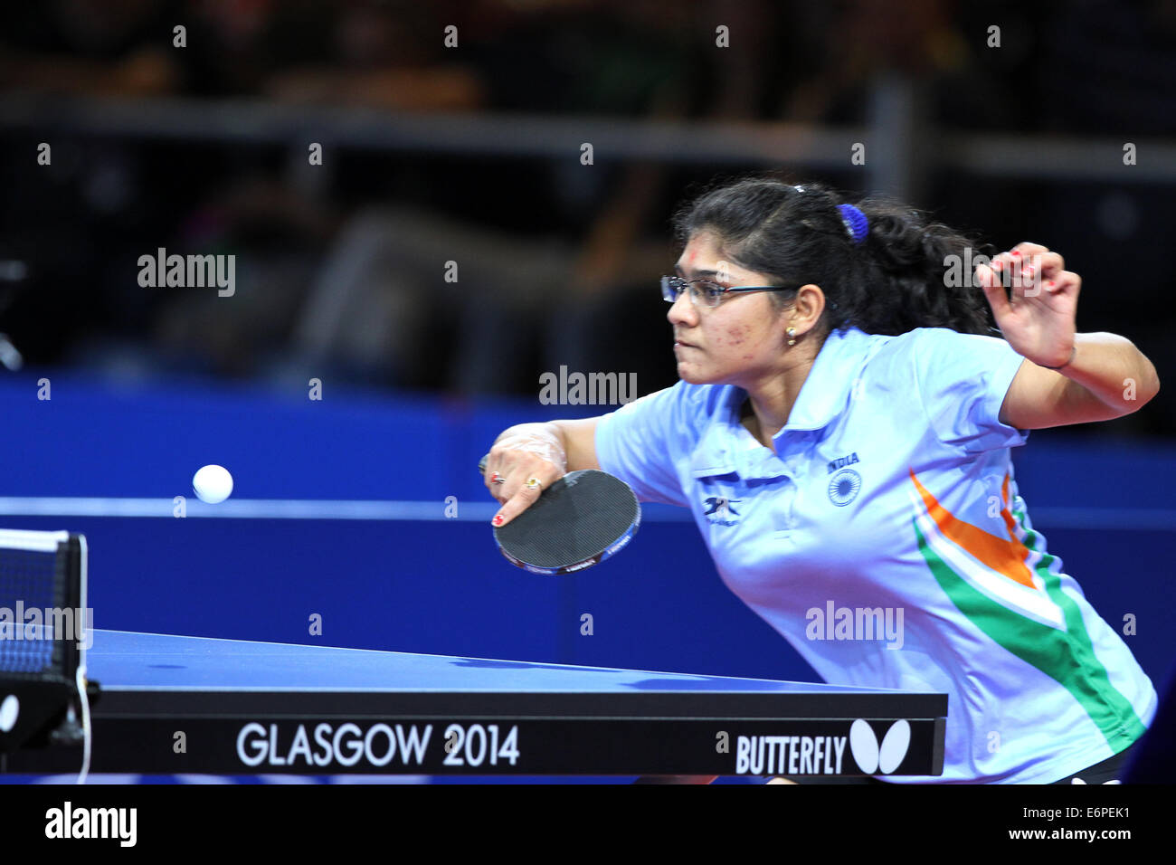 Madhurika Suhas Patkar of India v Australia in the womens Table Tennis Womens Team Finals - Bronze Medal Team Match Stock Photo