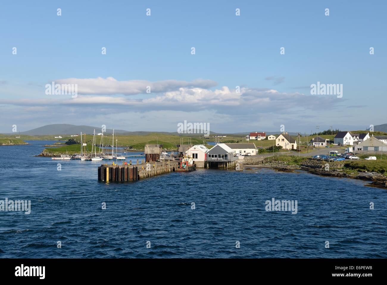 Small village ferry port / pier at Lochmaddy on North Uist, Outer Hebrides, Scotland, UK Stock Photo