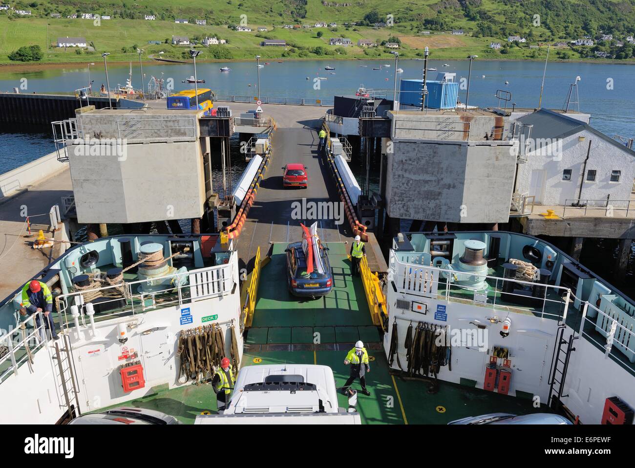 Alighting the Caledonian MacBrayne car ferry 'Hebrides' to the Isle of Skye, Scotland Stock Photo