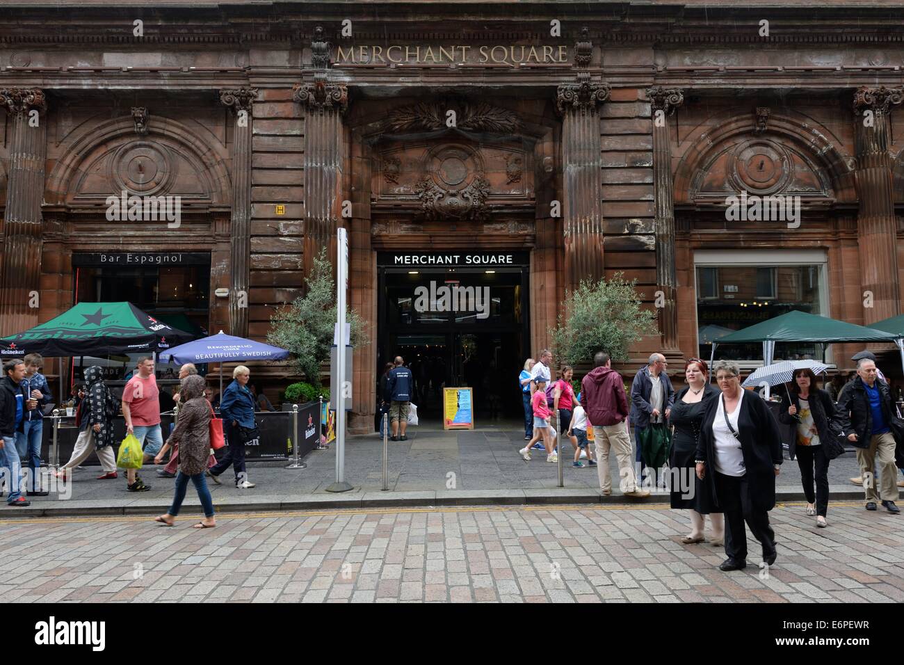 Cobbled street outside Merchant Square, Glasgow, Scotland, UK Stock Photo