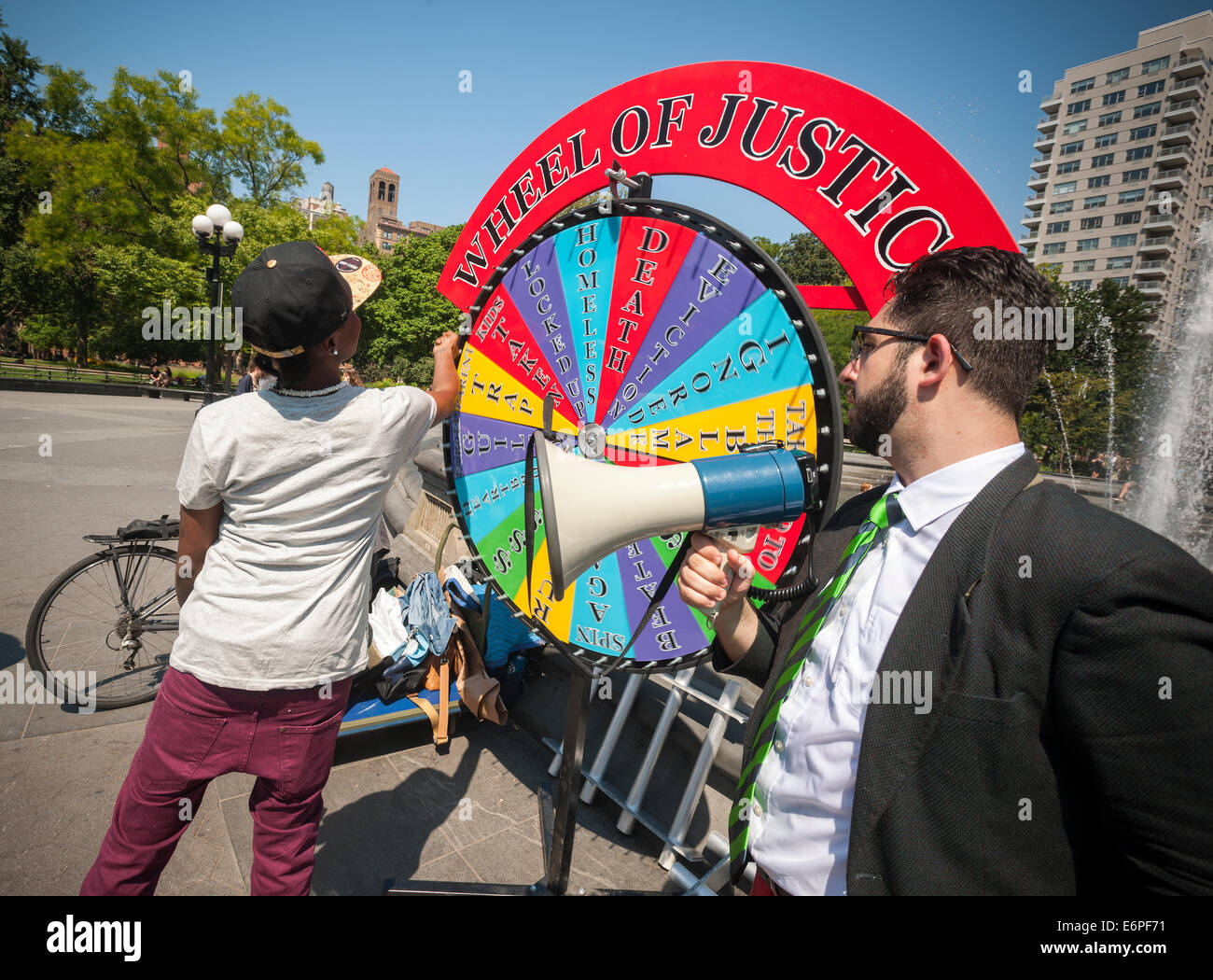 NY Civil Liberties Union's "Wheel of Justice" game in Washington Square