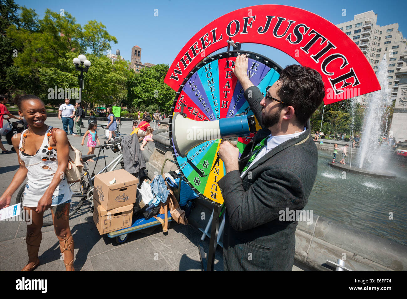 NY Civil Liberties Union's "Wheel of Justice" game in Washington Square Park in New York Stock Photo
