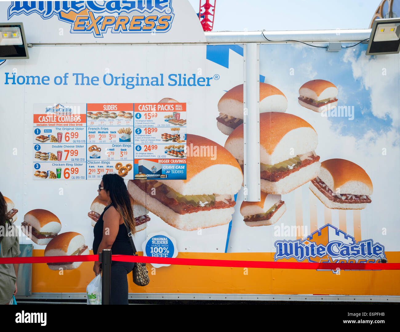 Customers line up at a White Castle hamburger seasonal mobile restaurant in Coney Island in Brooklyn in New York Stock Photo