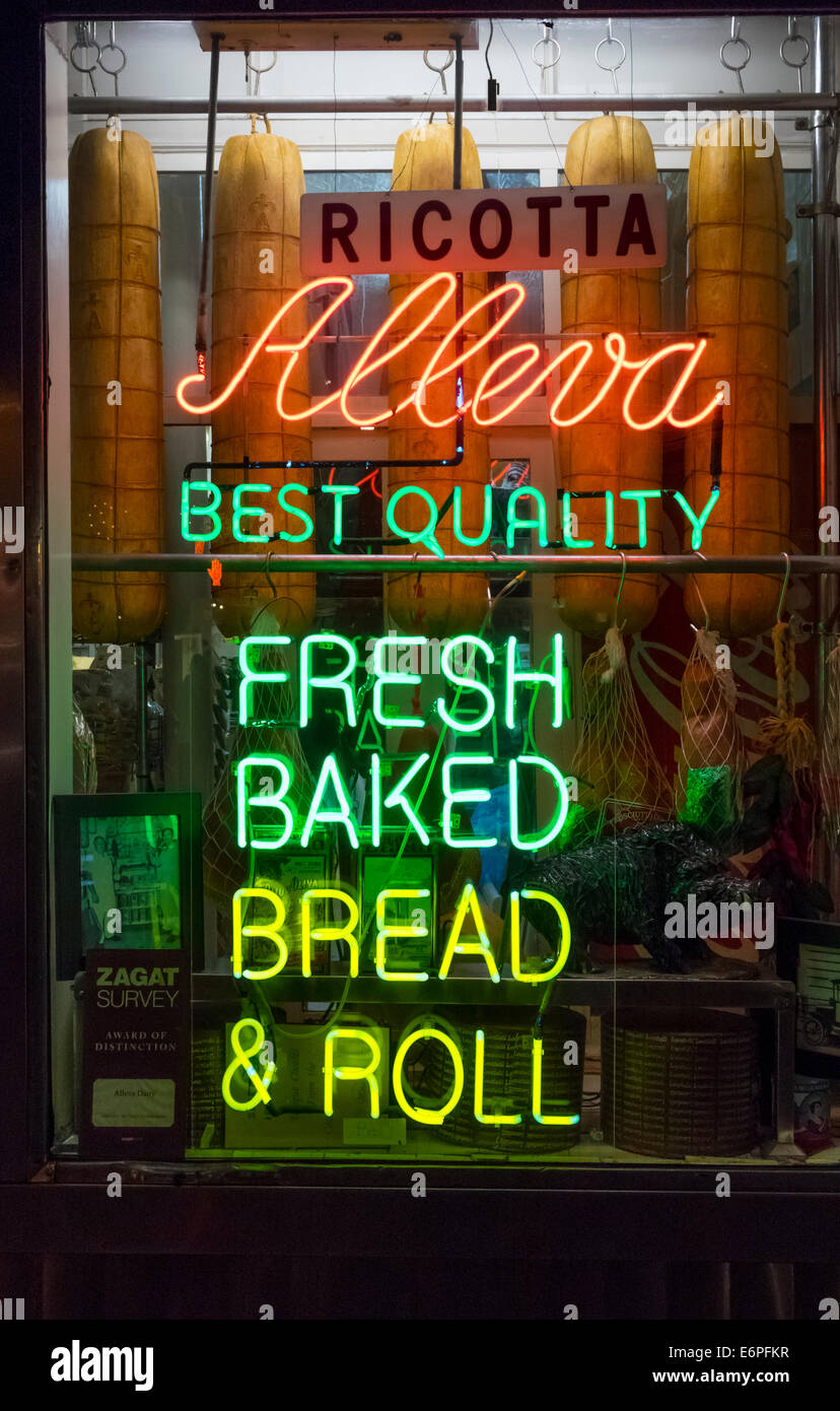 A window at the Alleva cheese store and deli in Little Italy in New York City Stock Photo