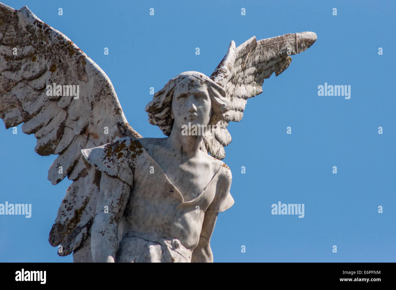 Sculpture of an angel, the remains of a Gothic graveyard in Comillas Stock Photo