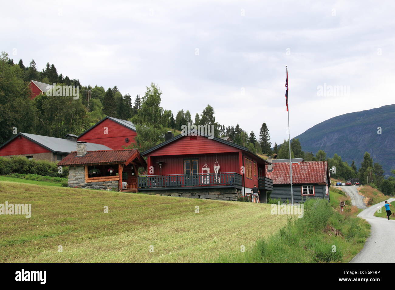 Timber buildings, Skarstein, Olden, Oldedalen, Stryn, Nordfjorden, Sogn