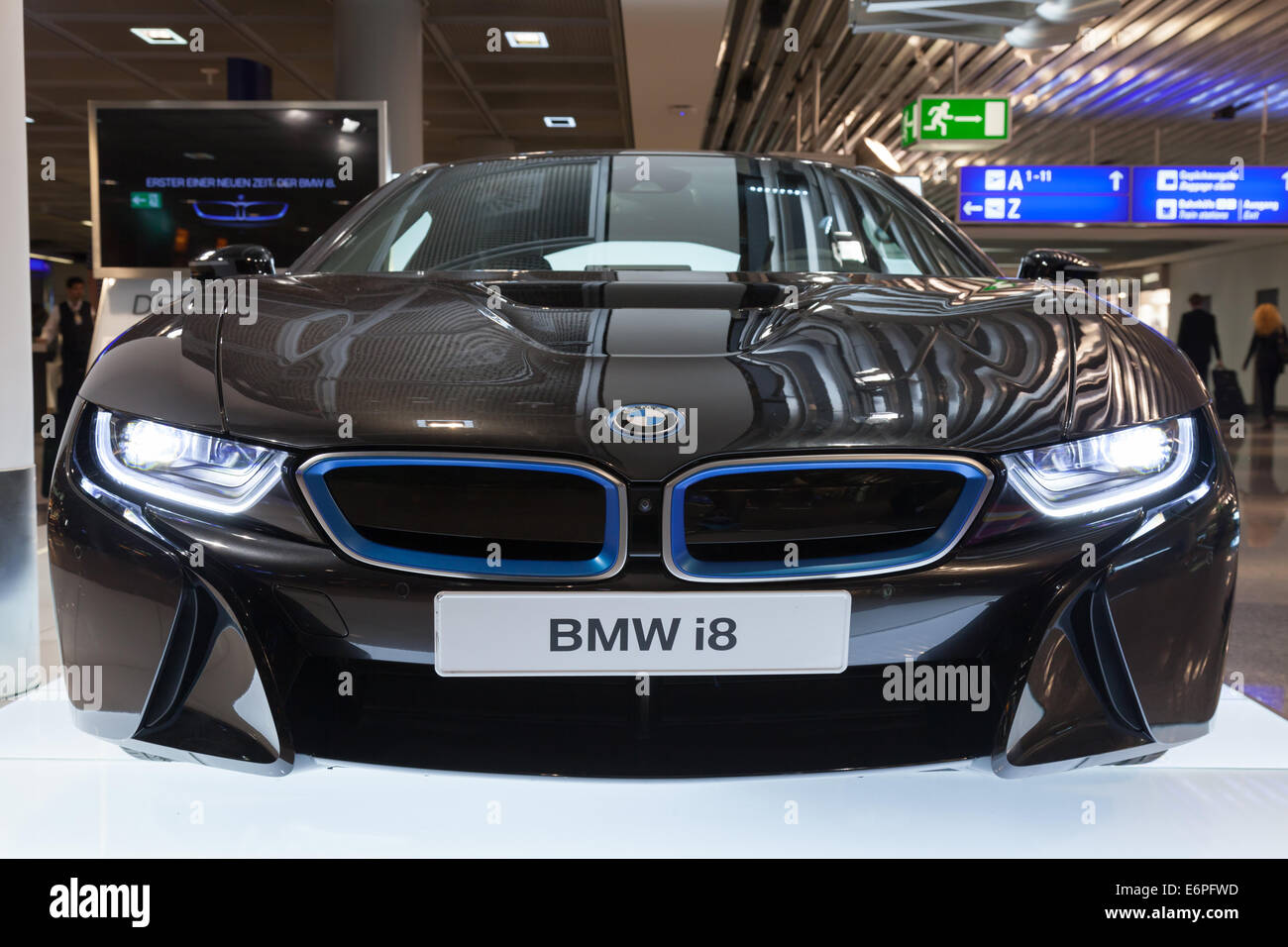 FRANKFURT, GERMANY - AUGUST 28, 2014: Photo of black BMW series i8 ...