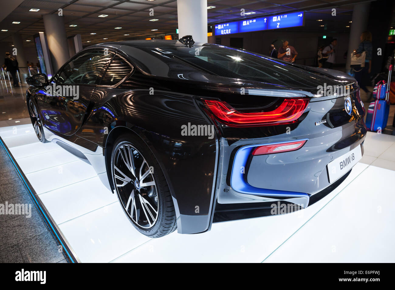 FRANKFURT, GERMANY - AUGUST 28, 2014: Photo of black BMW series i8 ...