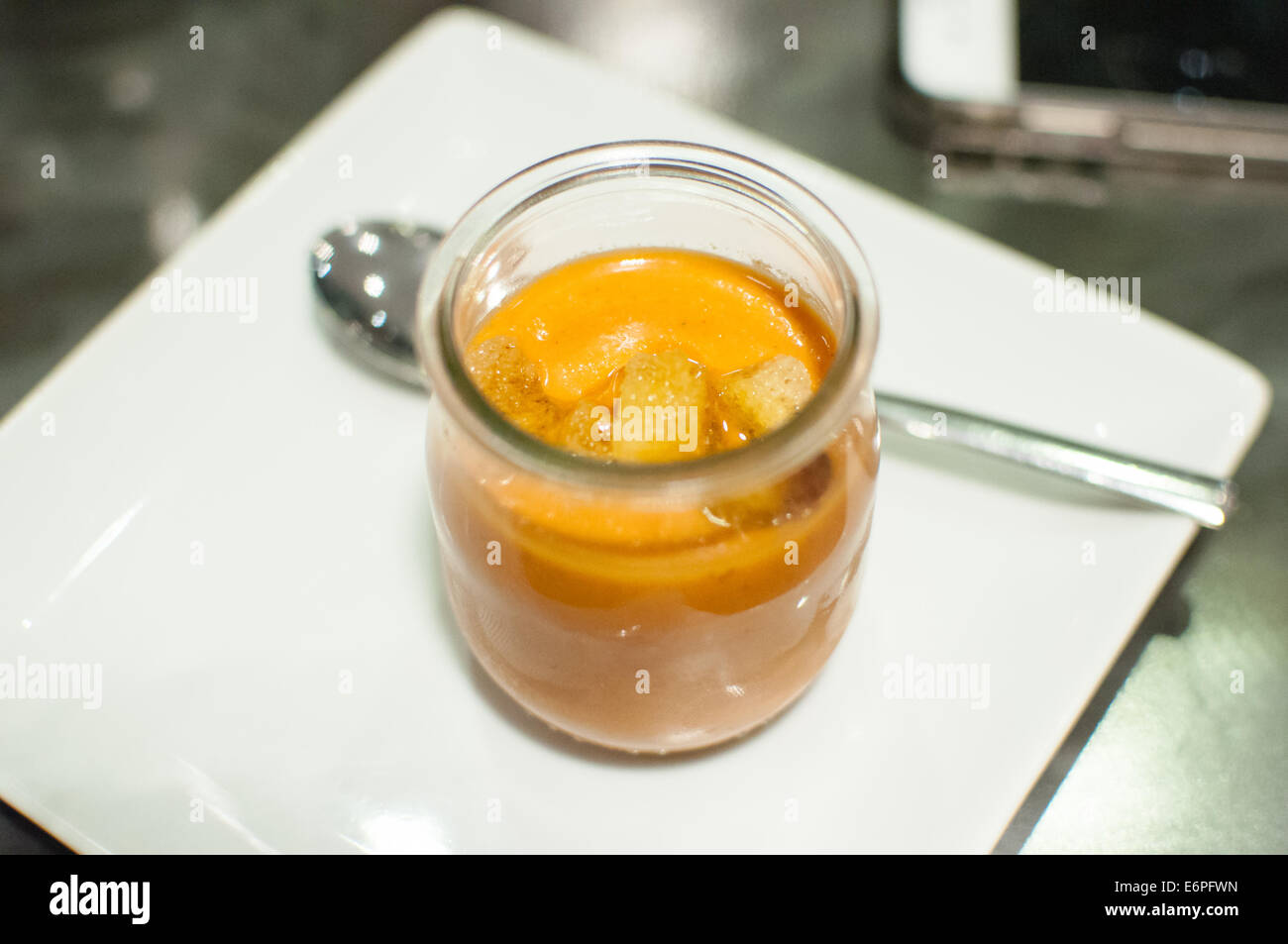 Gazpacho in glass of yogurt Stock Photo