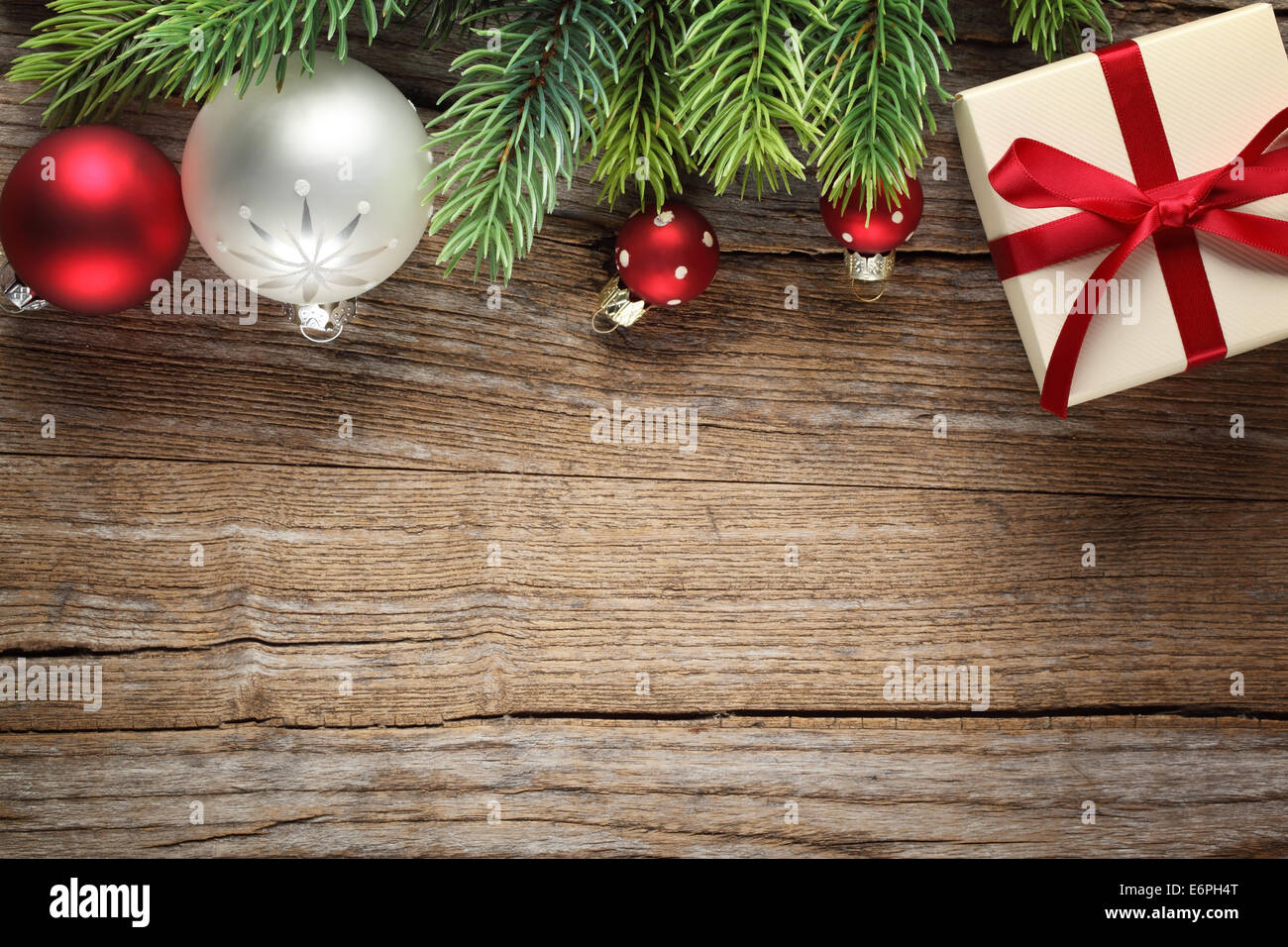 Christmas decoration on wooden plank Stock Photo