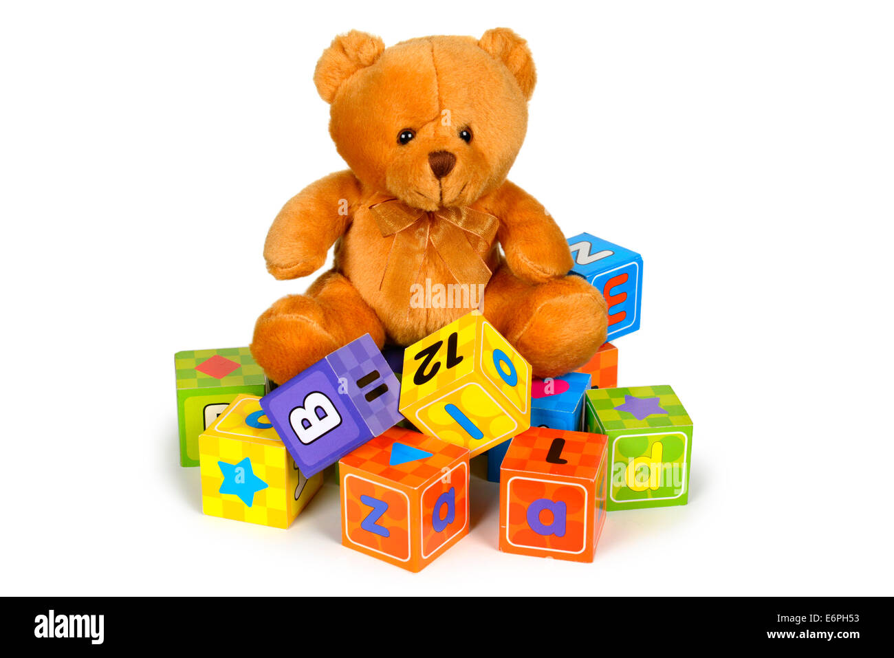 Teddy Bear, Alphabet Blocks Stock Photo