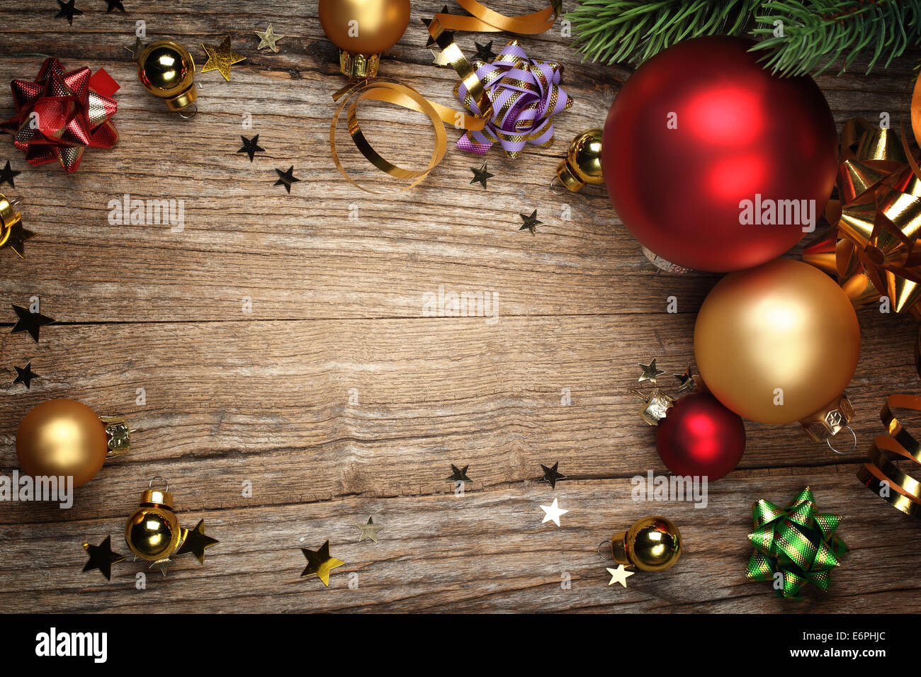 Christmas decoration on wooden plank Stock Photo