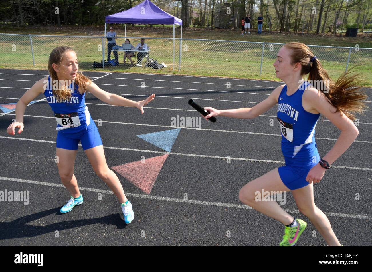 Girl's high school relay track meet  in Maryland Stock Photo