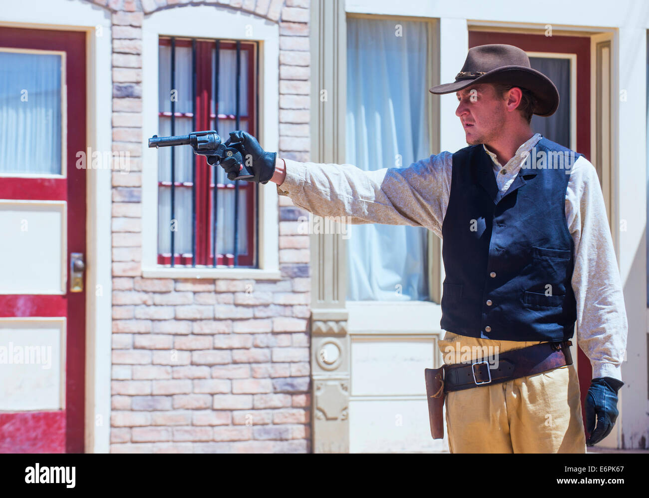 Actor takes part in the Re-enactment of the OK Corral gunfight in Tombstone , Arizona Stock Photo