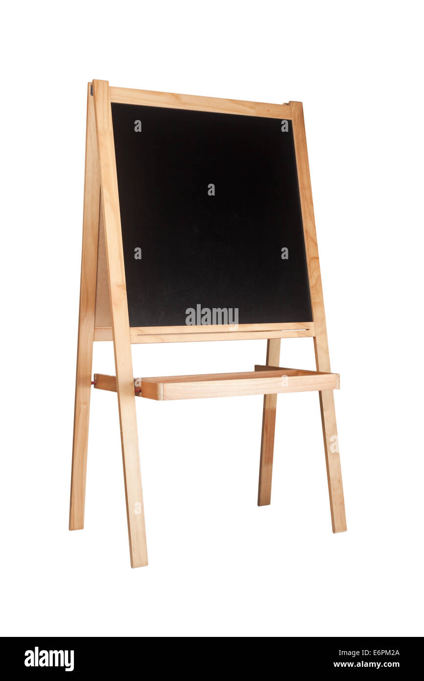 Children easel with blackboard isolated on white background Stock Photo
