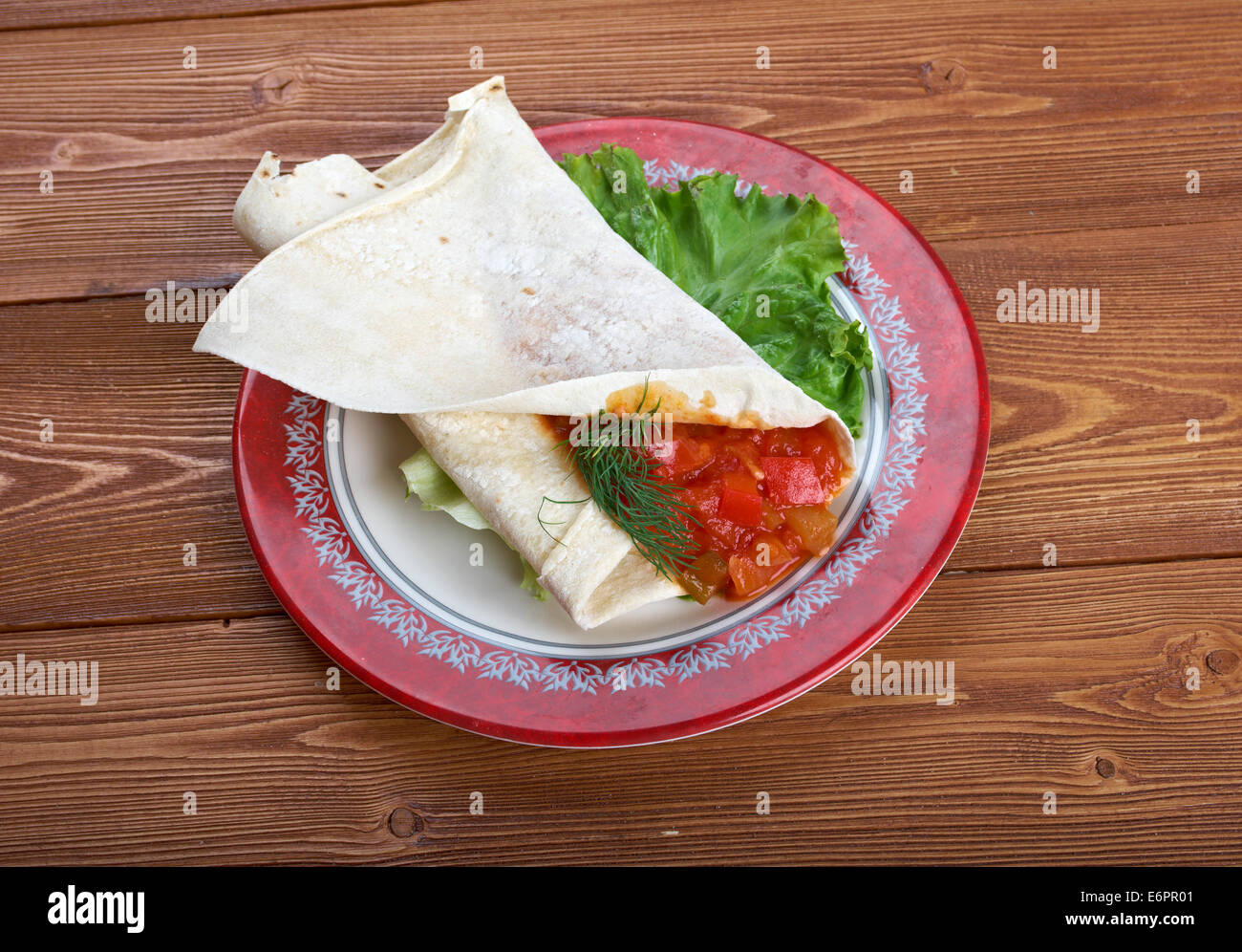 Matbucha with pita. breakfast Maghreb Stock Photo