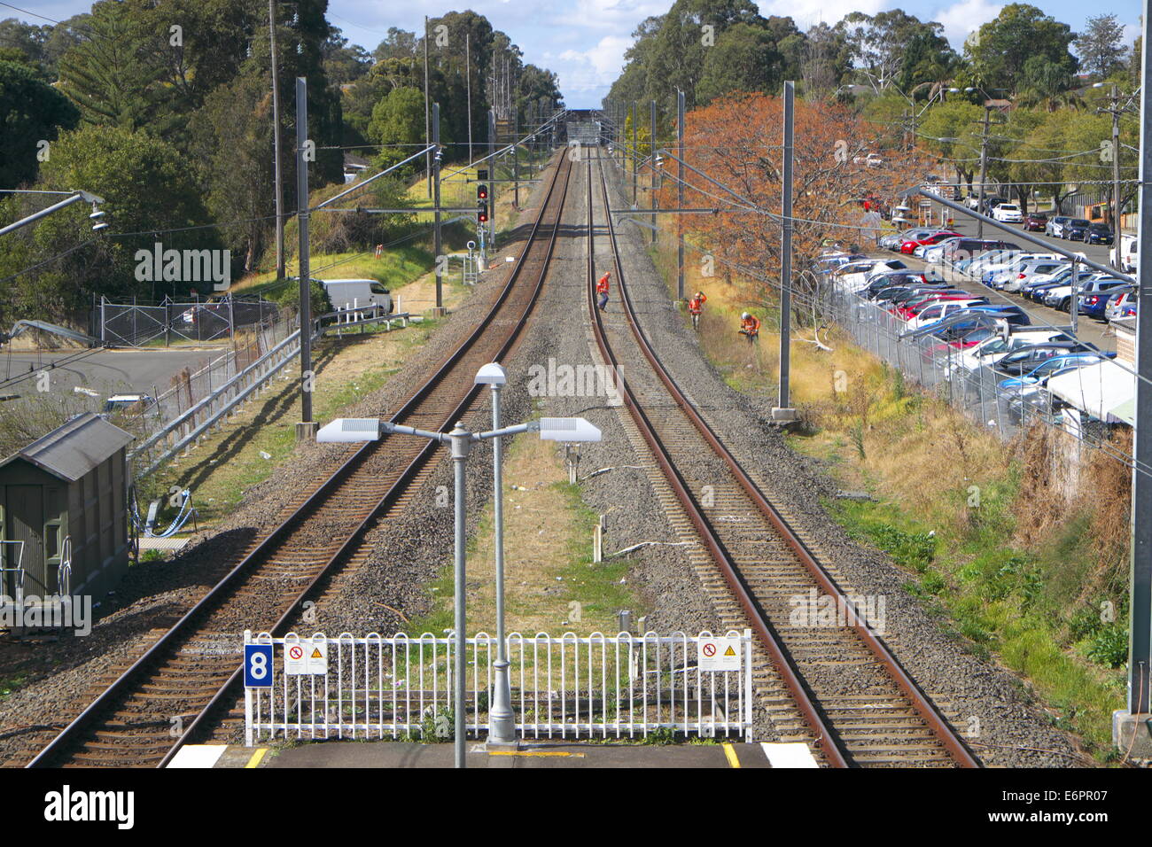 trackside workers on the rail infrastrucutre near panania station in ...