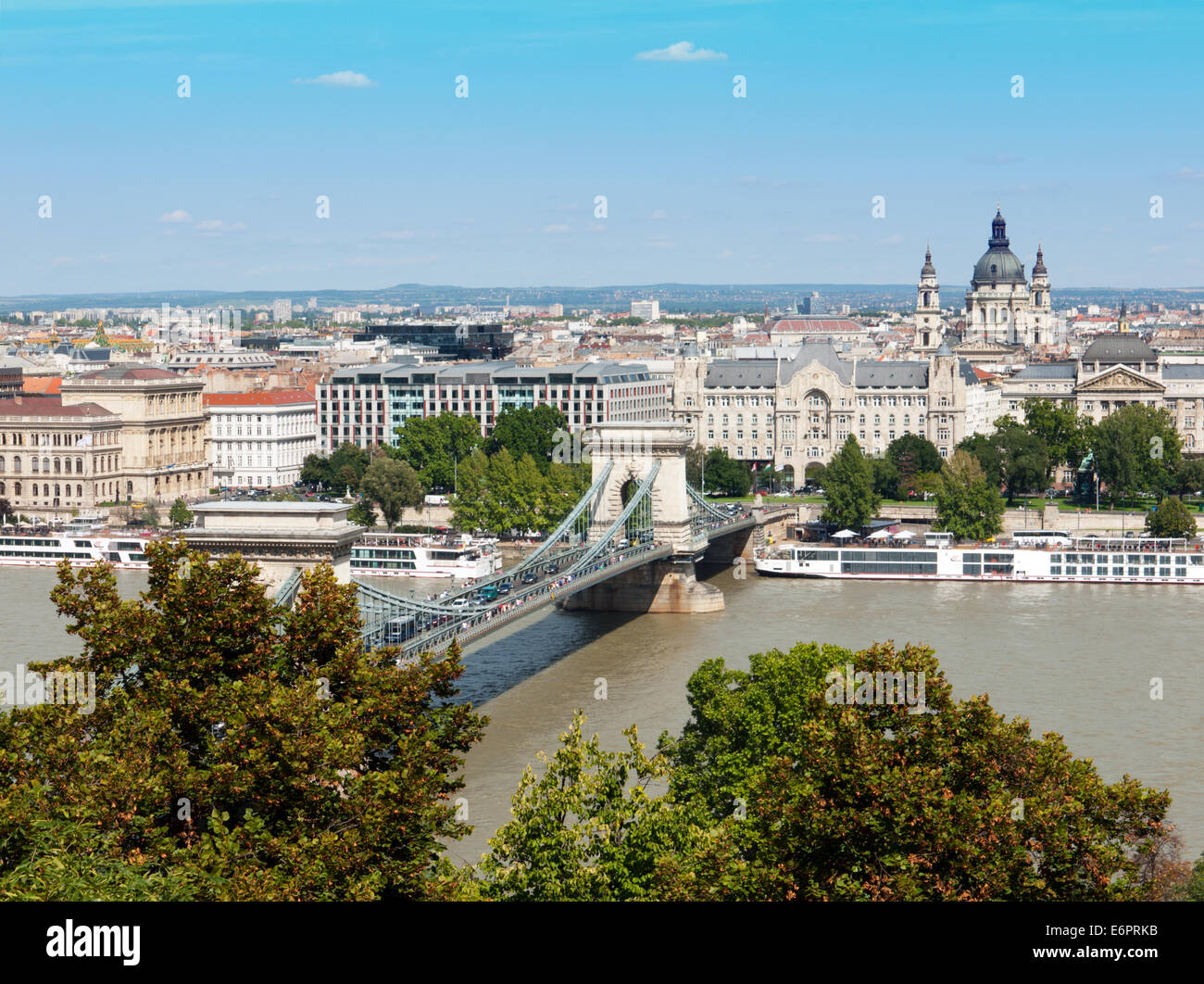 View of the Danube river from the Buda castle with the famous Chain ...