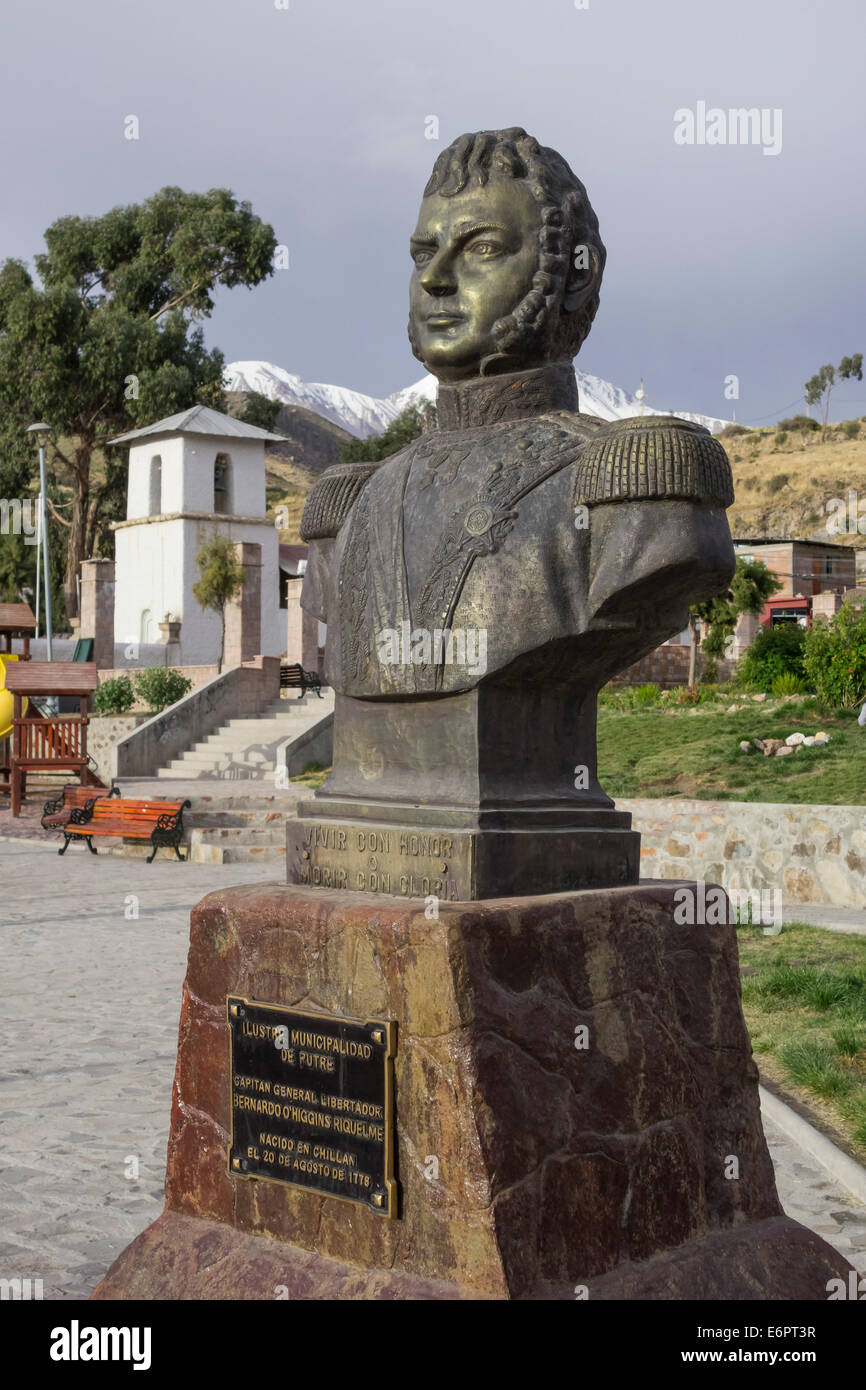 Monument to Bernardo O'Higgins Riquelme, Putre, Arica y Parinacota Region, Chile Stock Photo