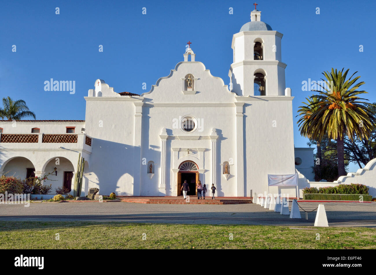 Mission San Luis Rey de Francia, facade with a bell tower, Oceanside, California, USA Stock Photo