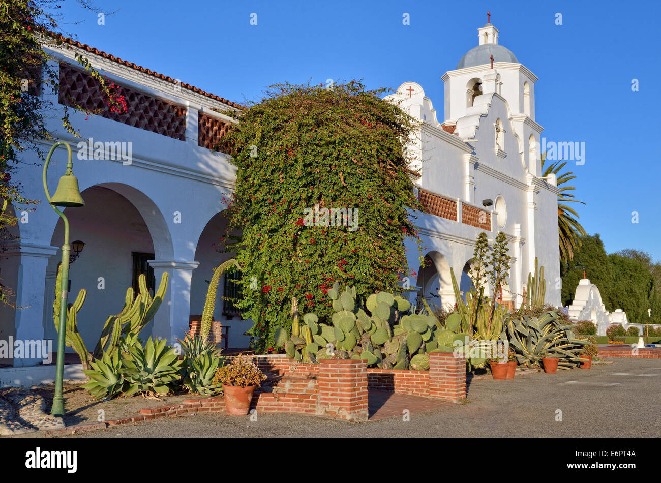 Facade with a bell tower, Mission San Luis Rey de Francia, Oceanside, California, USA Stock Photo