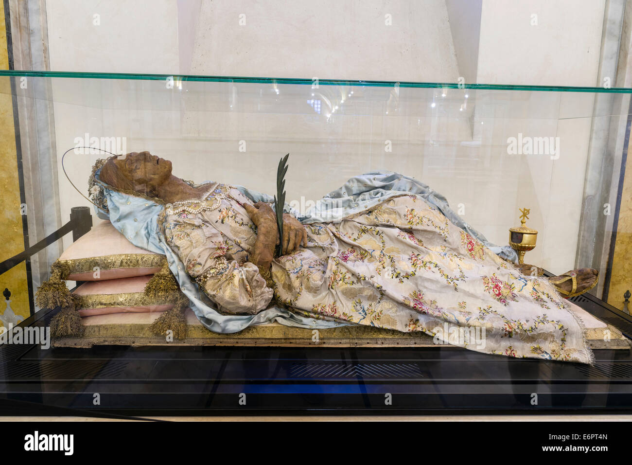 The mortal remains of the saint Santa Columba, mummy, crypt, Cathedral of San Sabino, Bari, Apulia, Italy Stock Photo