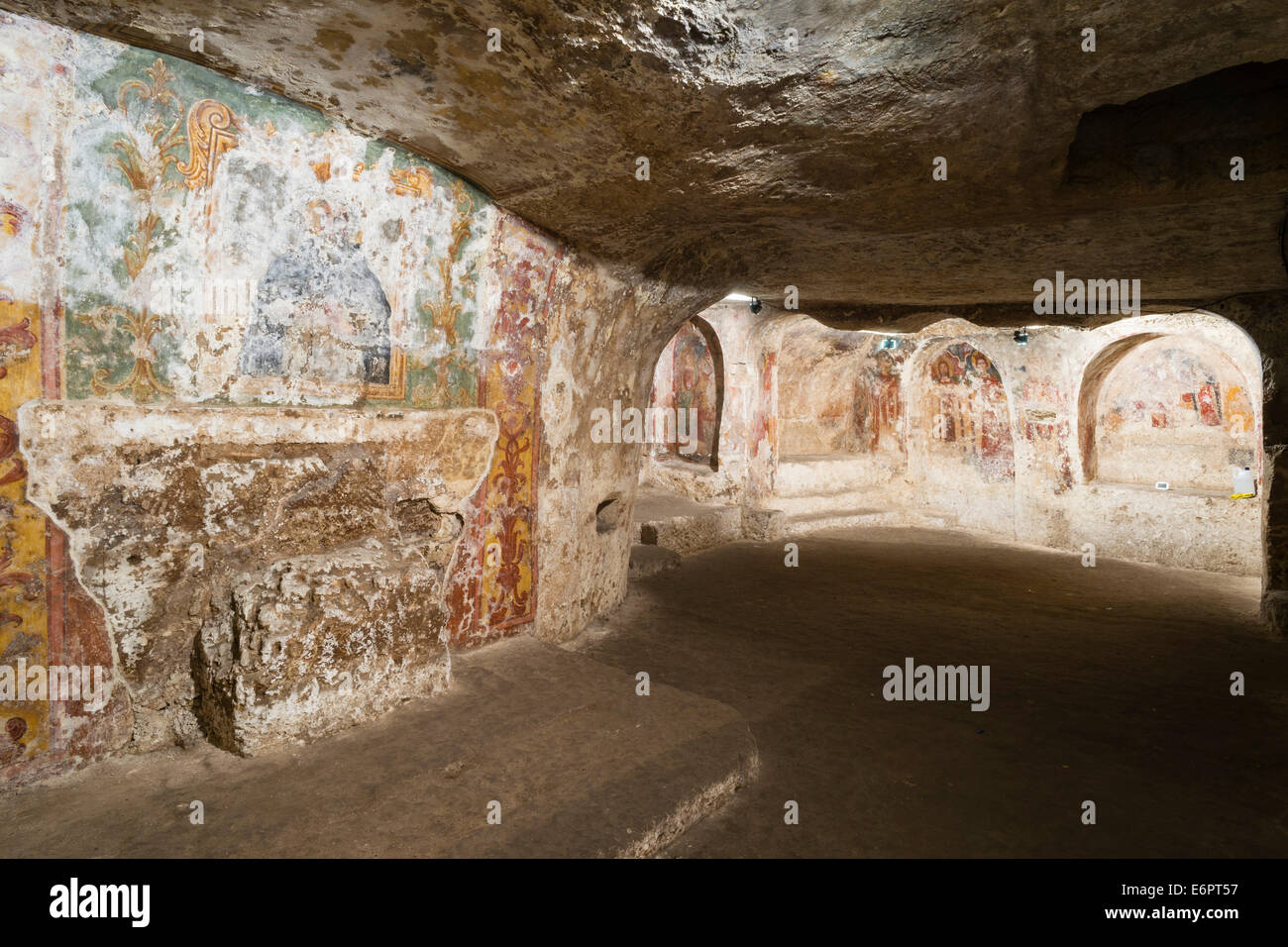 Church of the Rock, cave church, Chiese Rupestri, Sant'Antonio, frescoes, 14th-15th century, Gravina, cave city Massafra Stock Photo
