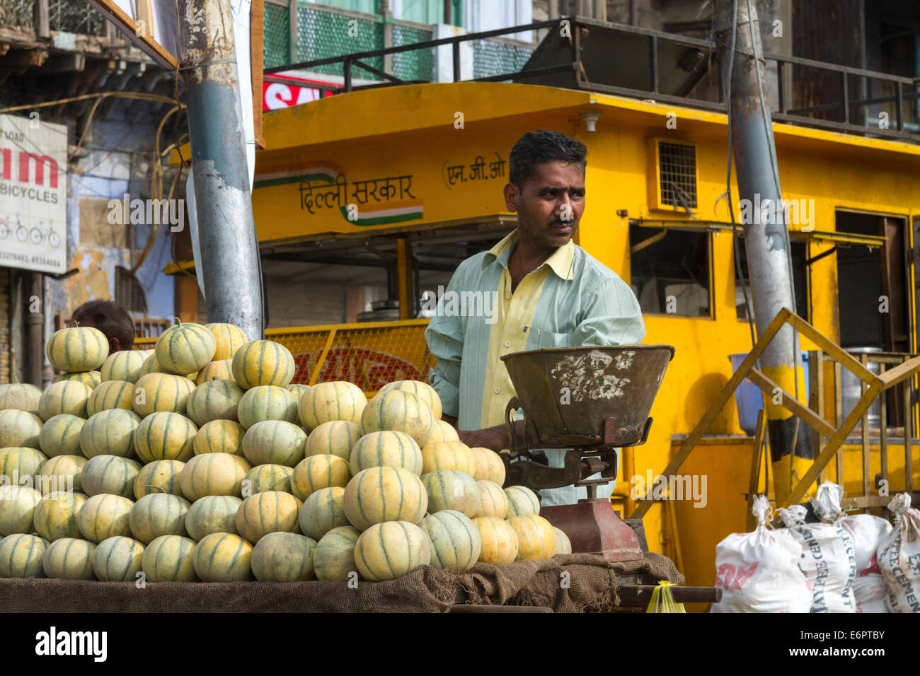 Fresh fruit stall and vendor in Udaipur, Rajastan, India Stock Photo