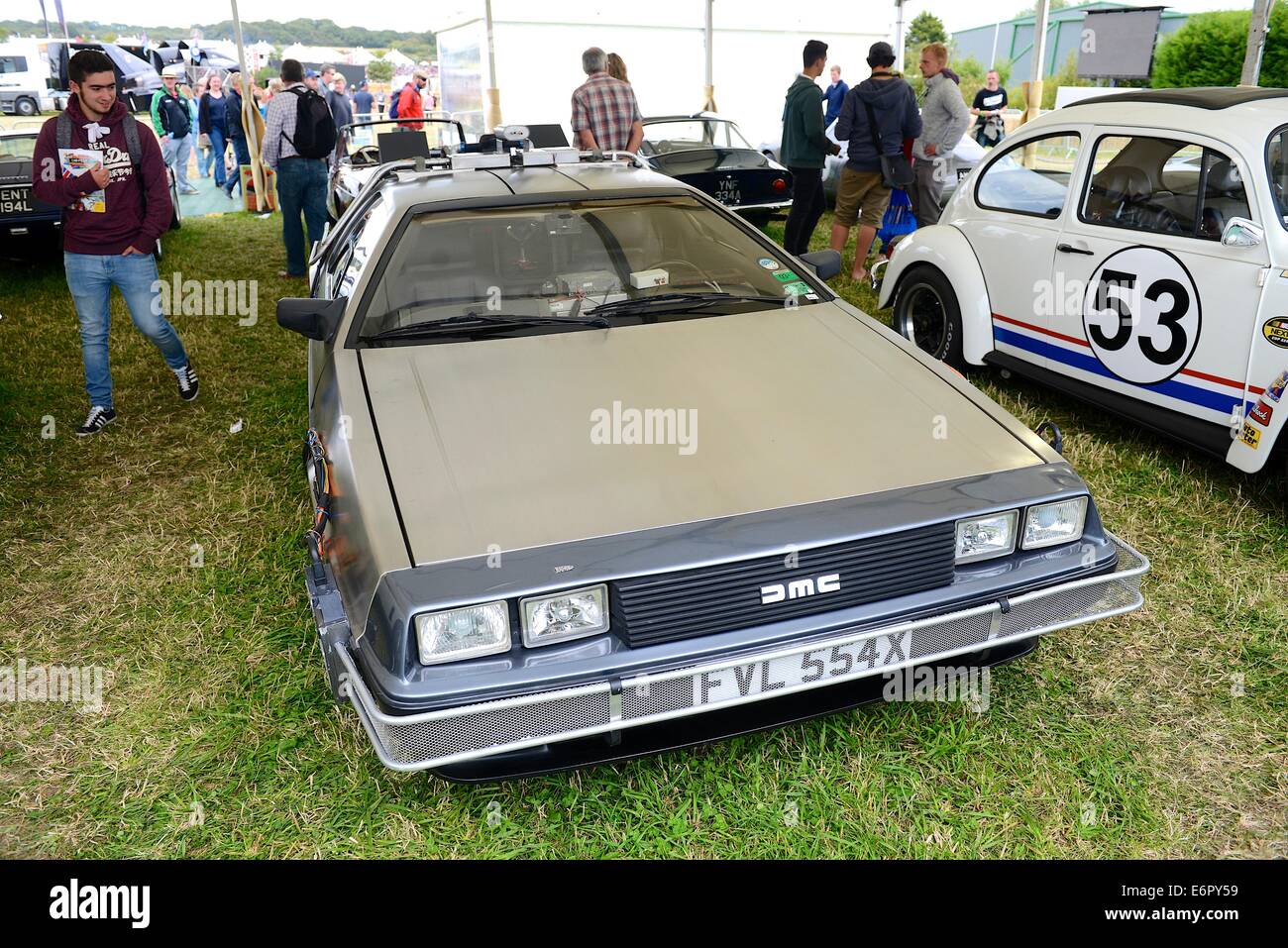The Back to the Future DeLorean DMC12 time machine at Chris Evans' CarFest South in aid of Children In Need Stock Photo
