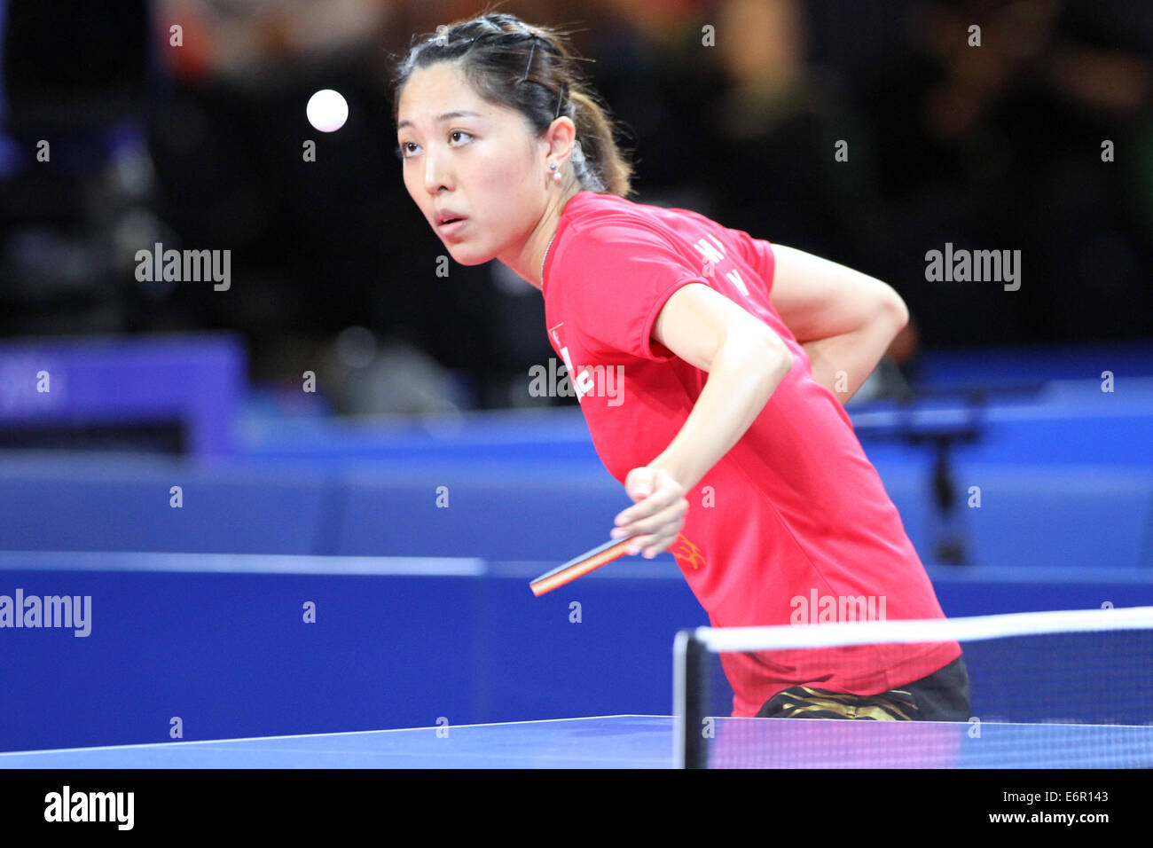 Mengyu YU of Singapore v Malaysia in the womens Table Tennis Womens