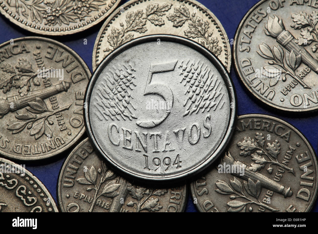 Coins of Brazil. Brazilian five centavos coin. Stock Photo