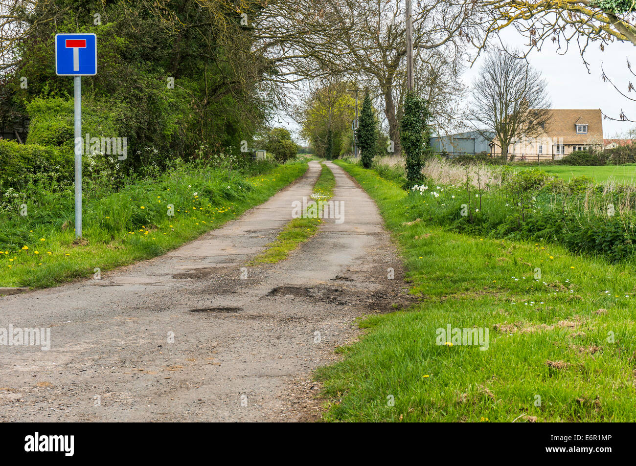 a no through road, country lane in Northborough, Cambridgeshire, England, UK. Stock Photo