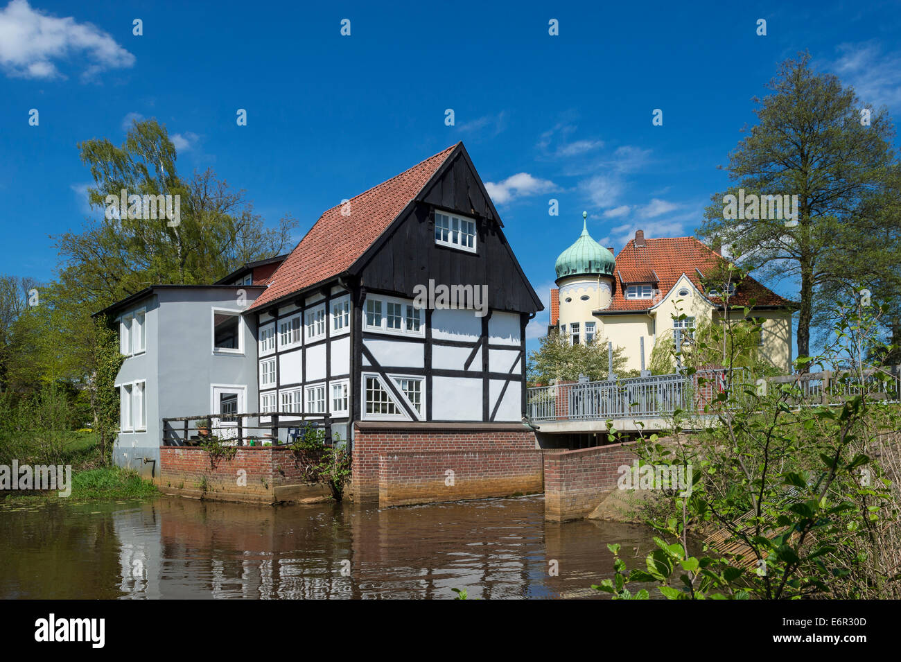 watermill and tumbraegel house in vechta, vechta district, oldenburger münsterland, lower saxony, germany Stock Photo