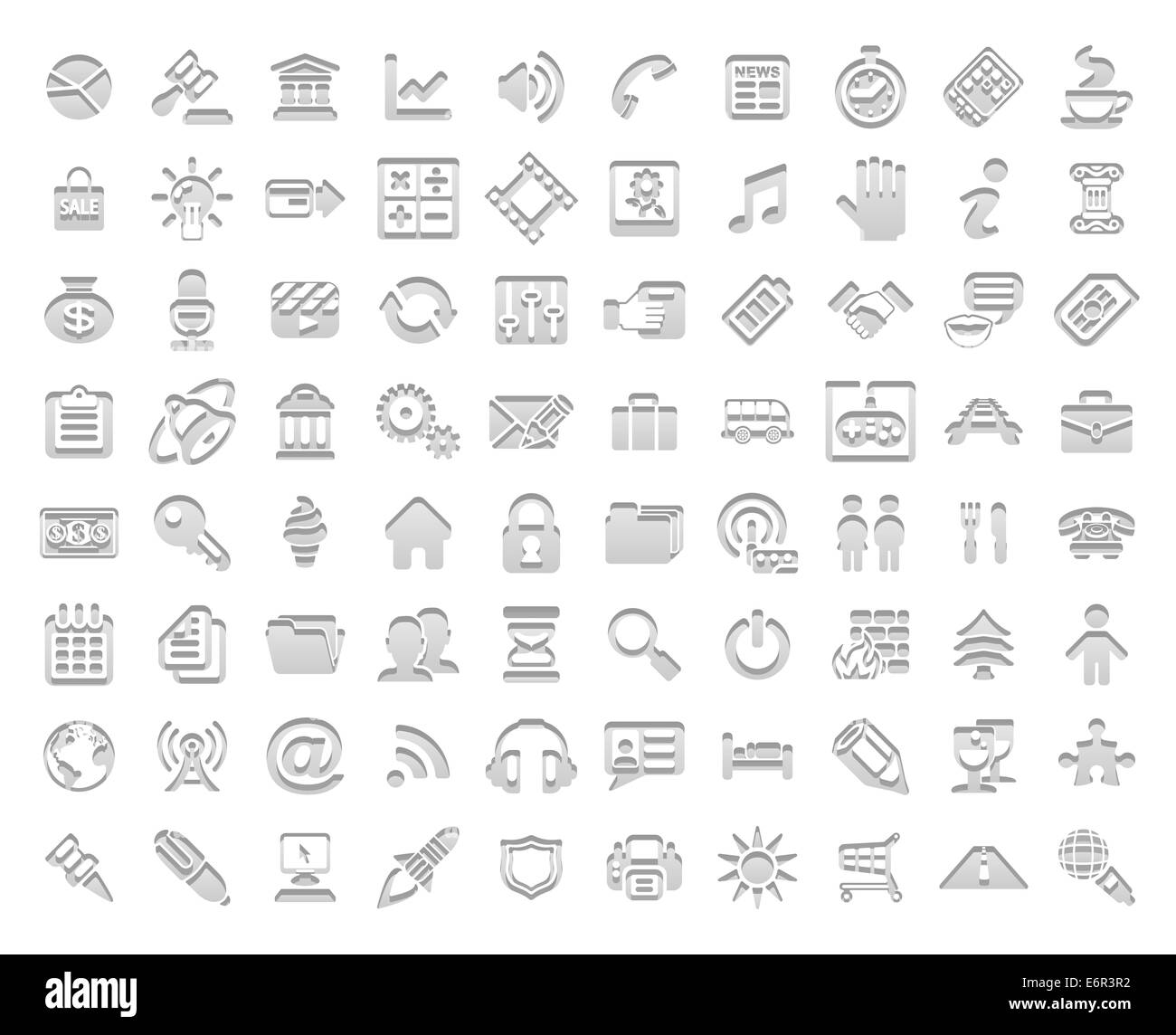 A set of white stamp style media and web icons Stock Photo