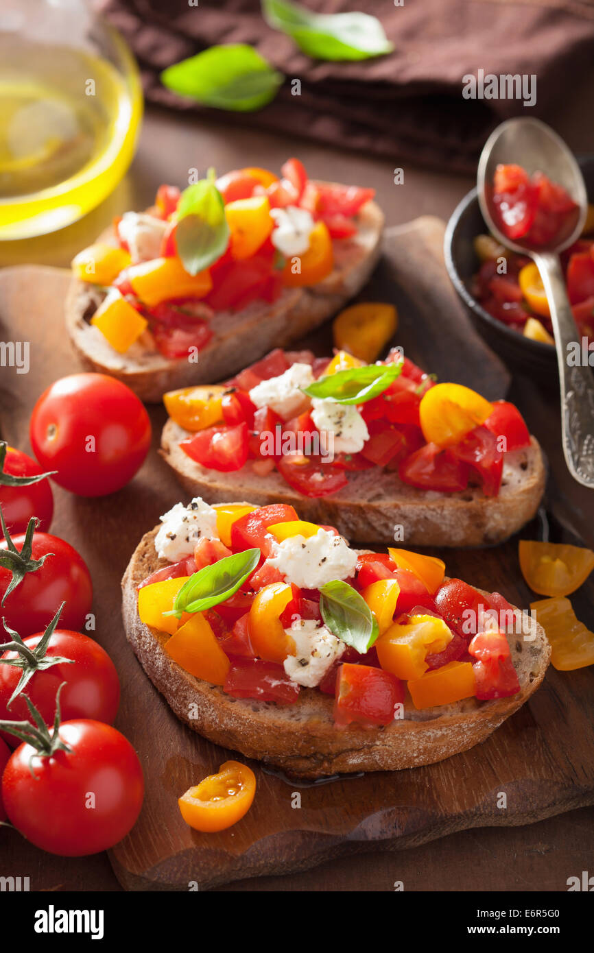Italian bruschetta with tomatoes garlic olive oil Stock Photo Alamy
