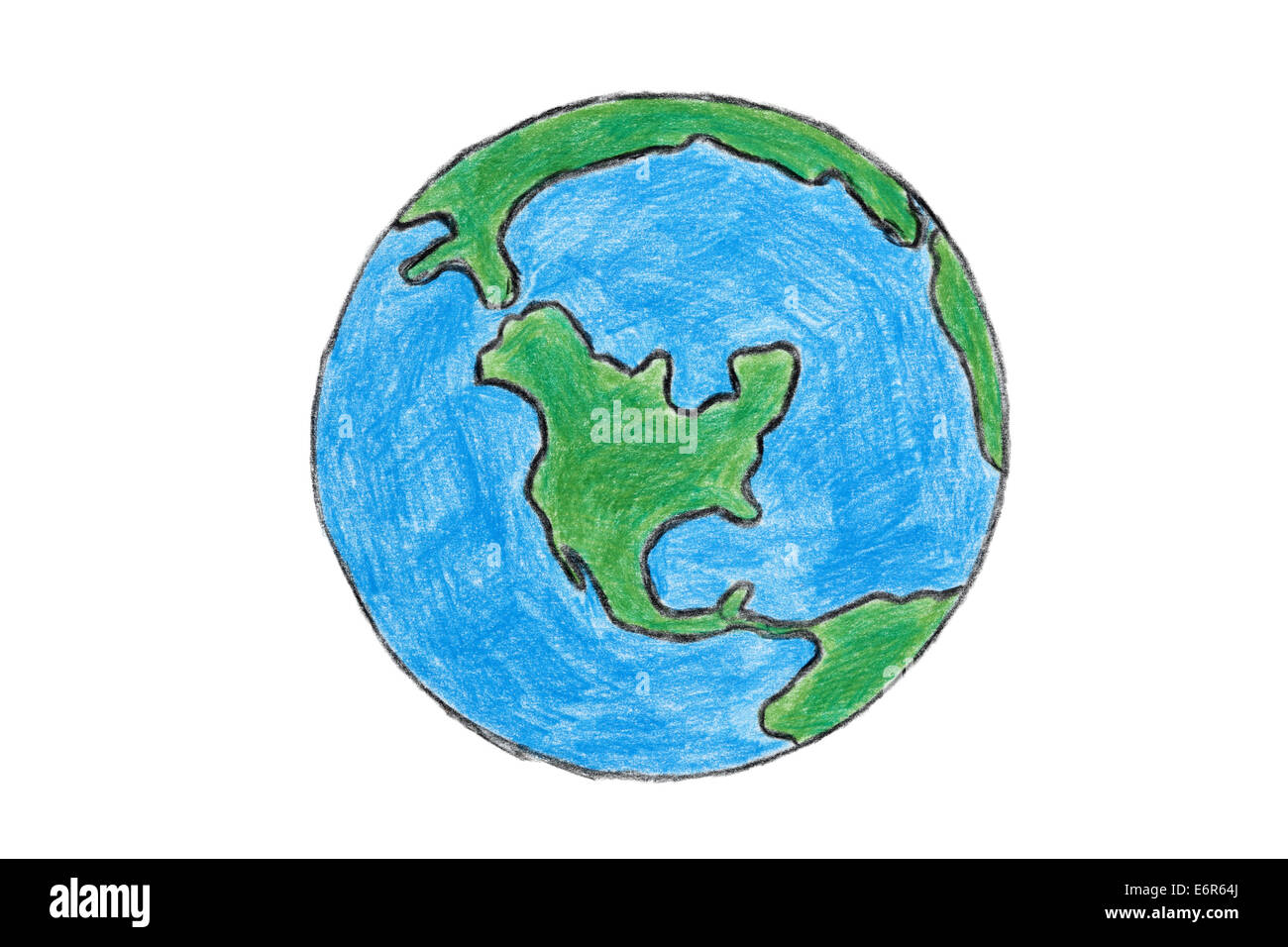 Earth handdrawn with colored pencils. Isolated On White. Image was