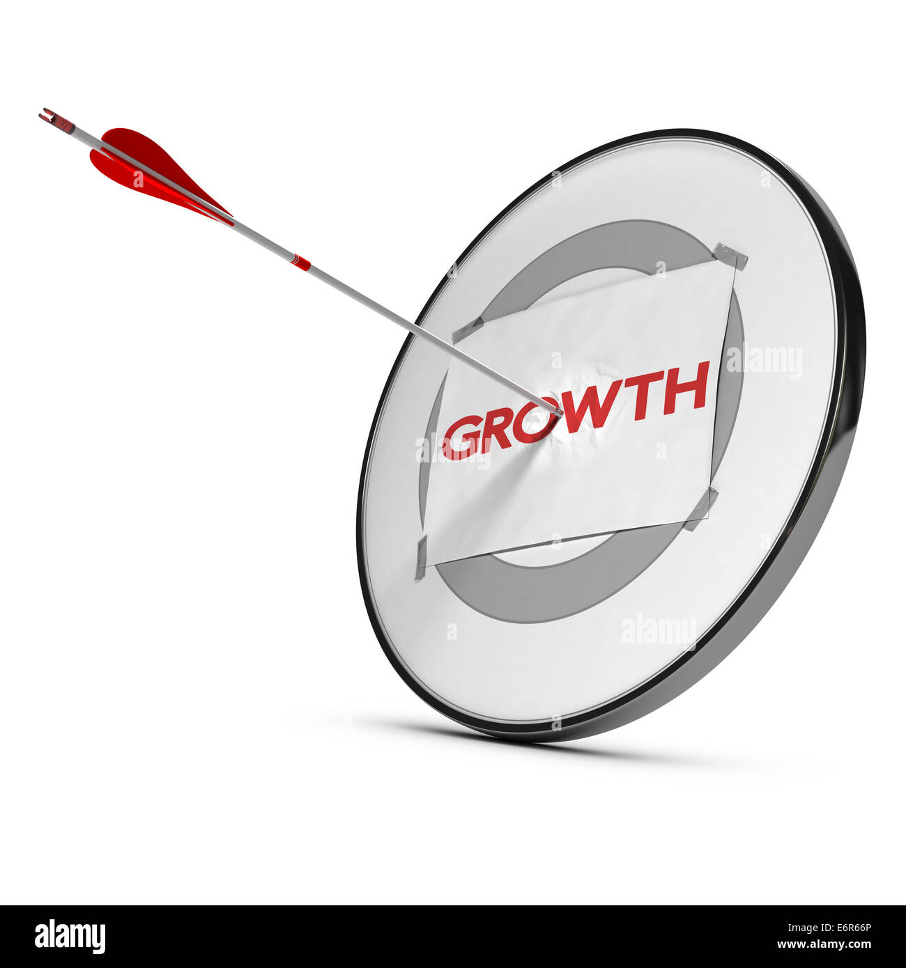 Target with one paper fixed on it one arrow hit the center, red and white tones.  Concept image for business growth Stock Photo