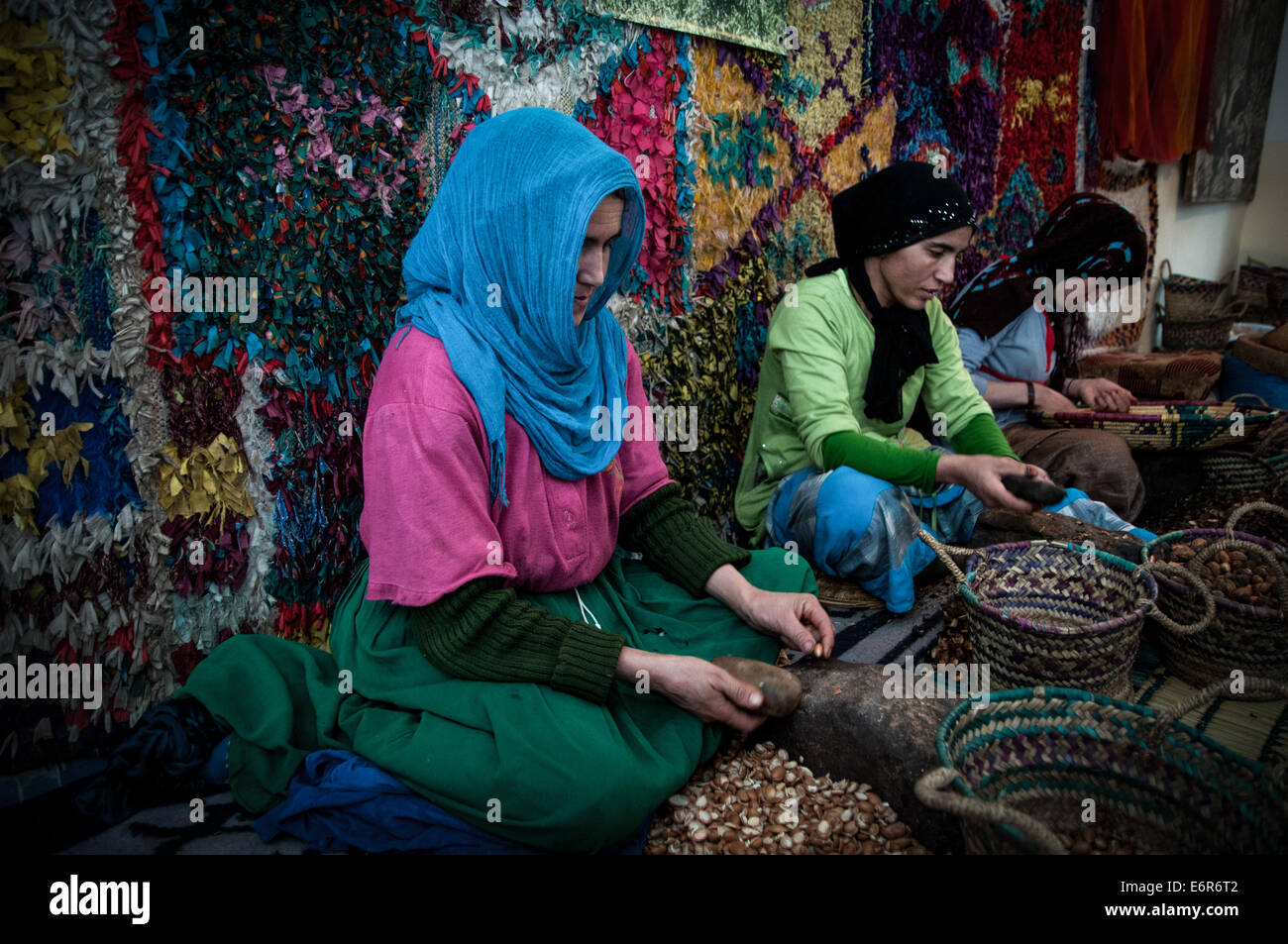 Argan workers at Atlas Maountains Stock Photo