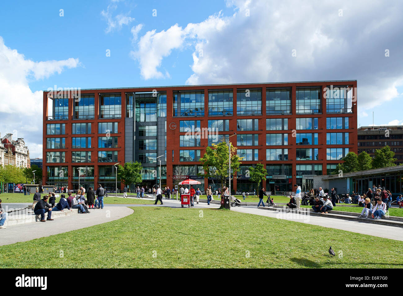 Around Piccadilly Gardens Manchester, on a sunny summers day, North west England, UK Stock Photo