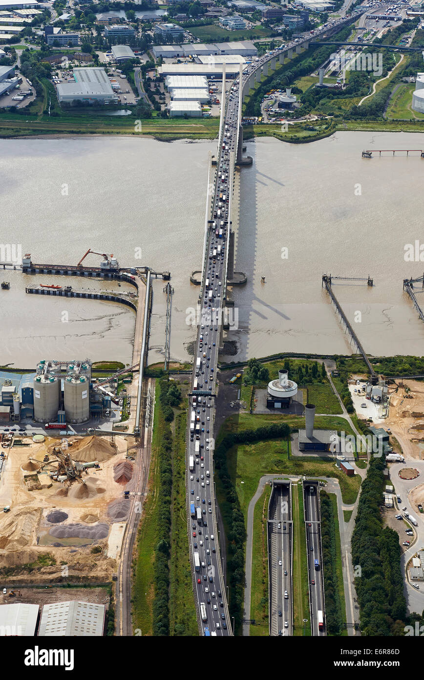 Traffic queues on the Dartford Crossing, South East England, UK Stock Photo