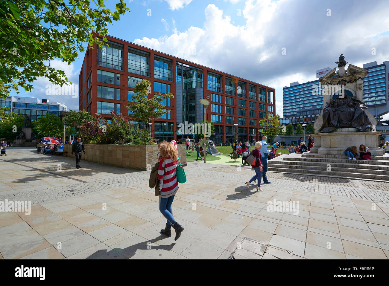 Around Piccadilly Gardens Manchester, on a sunny summers day, North west England, UK Stock Photo