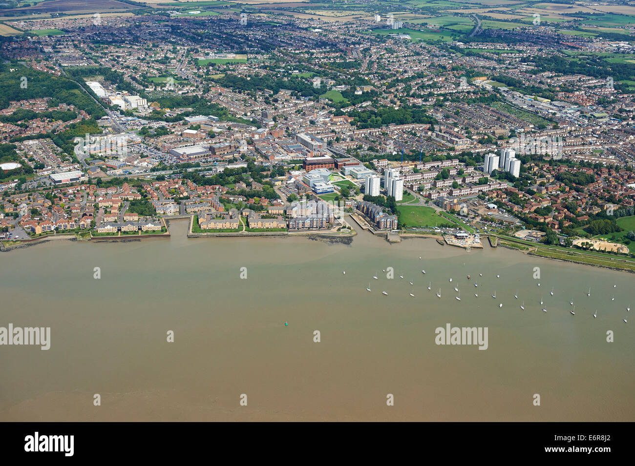 Grays Essex, from the air, with the River Thames, Essex, South East